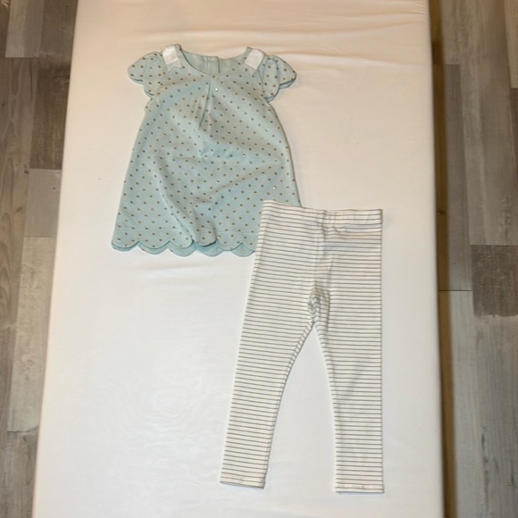 Tahari Girls 2 Piece Set Mint Green Scallop Hem Top and Striped Legging Size 2T - Picture 11 of 11